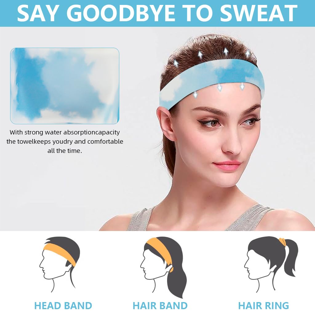 Proberos Headband for Yoga and Running with Quick-Dry Sweat-Wicking Fabric | Gradient Blue Style