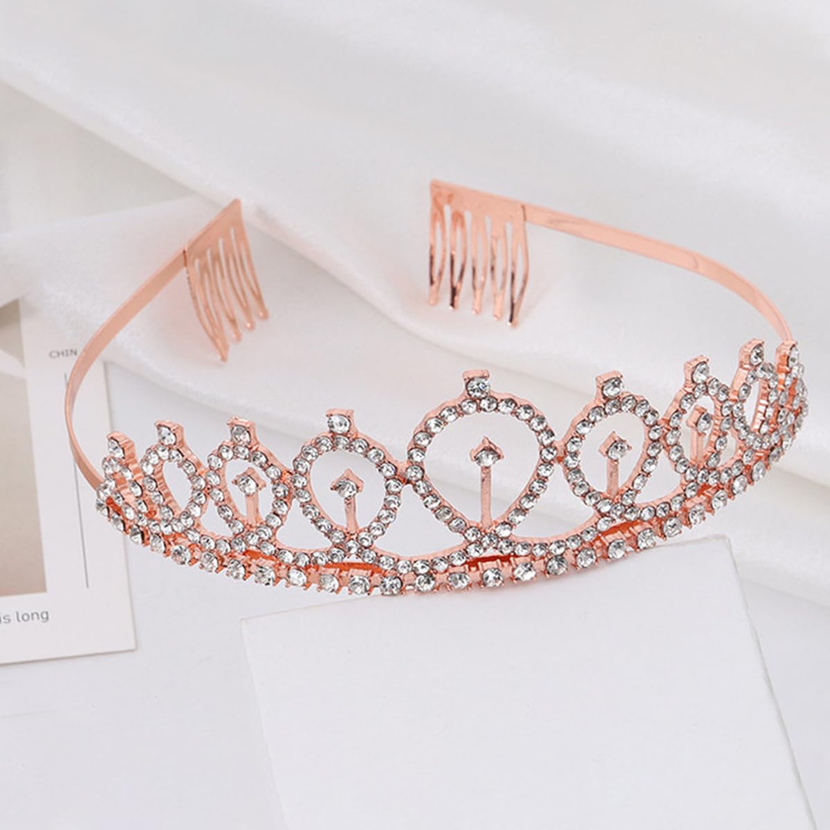 Venzina Crown Tiara for Girls with Glitter Sash and Crystal Rhinestones in Rose Gold | Birthday Party Set