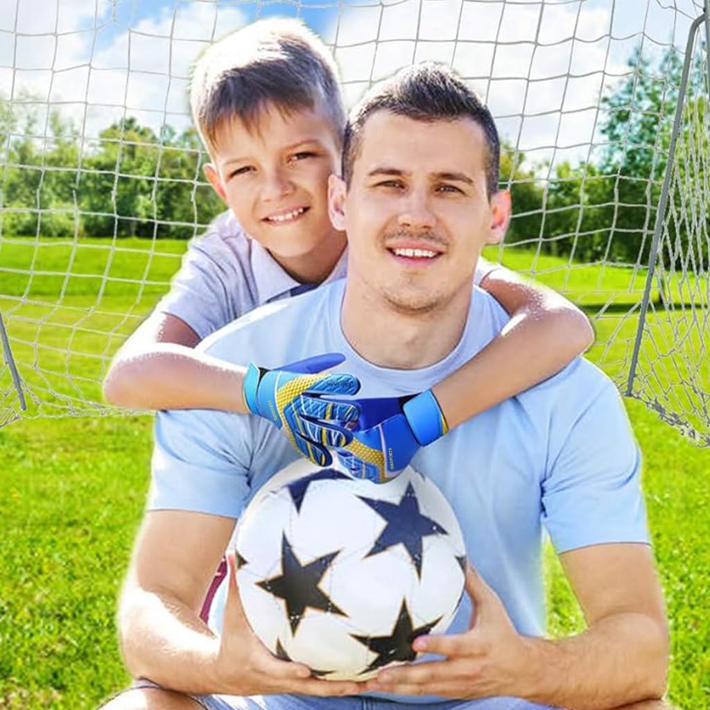 Proberos Football Goalkeeper Gloves for Kids with Anti Slip Latex Palm and Size 7 Fit | Blue Youth Soccer Training