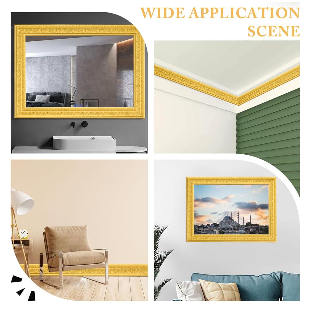 HASTHIP Peel Stick 3D Foam Molding Trim for Walls 2.3m x 7.8cm | Self Adhesive Gold 2 Pcs
