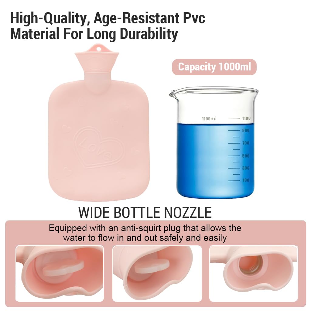 HANNEA Hot Water Bag for Period Pain with Waist Wrap Belt and 1200ml PVC Design | Plush Cover for Back and Cramp Relief