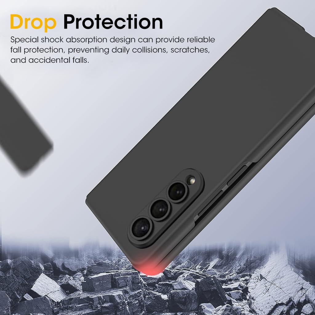 ZORBES Phone Case for Samsung Galaxy Z Fold 4 with Outer Display Protector | Matte Black PC Shockproof Cover