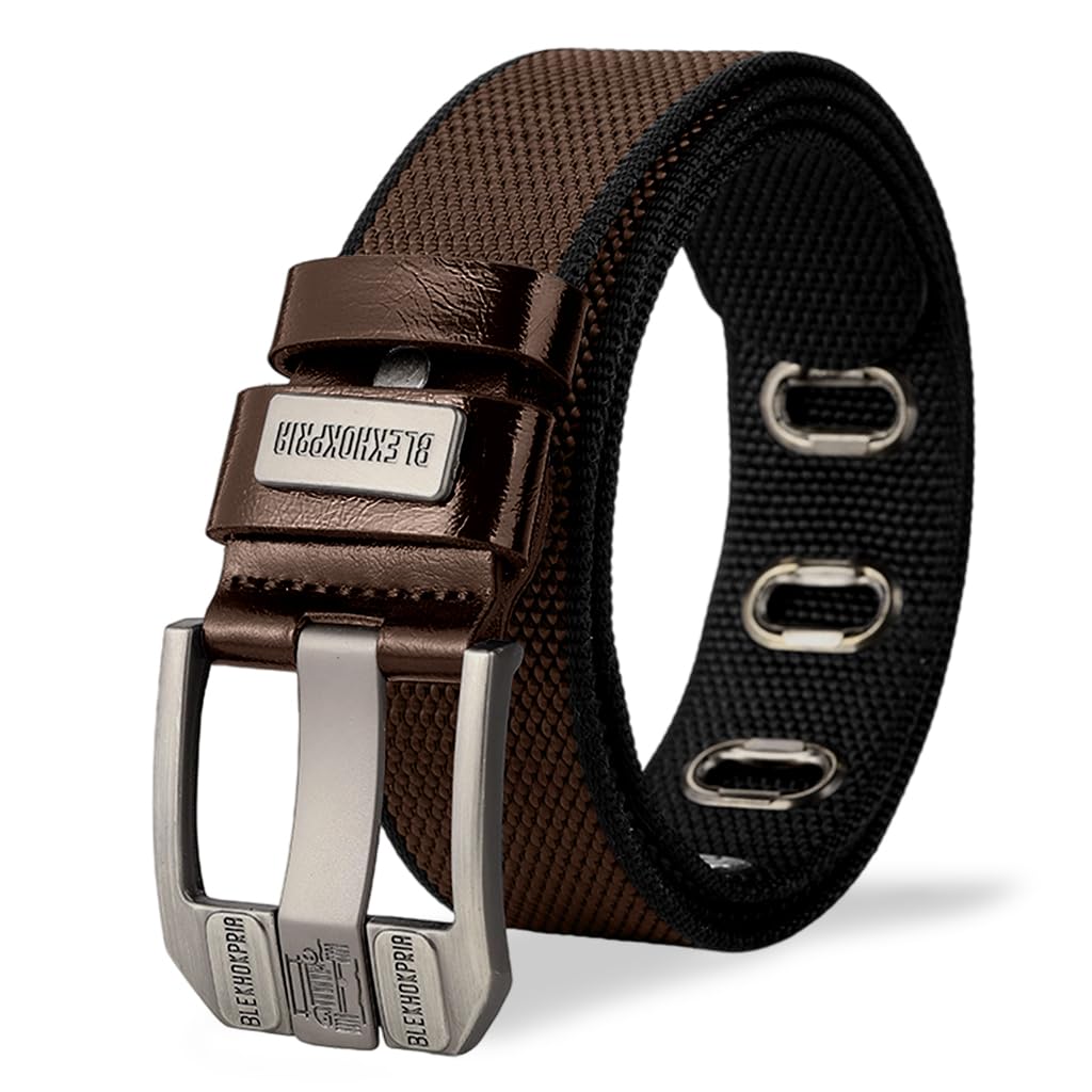 GUSTAVE Belt for Men with Pin and Tuck Alloy Buckle featuring 120 cm Adjustable Nylon Design | Brown Casual Outdoor Wear