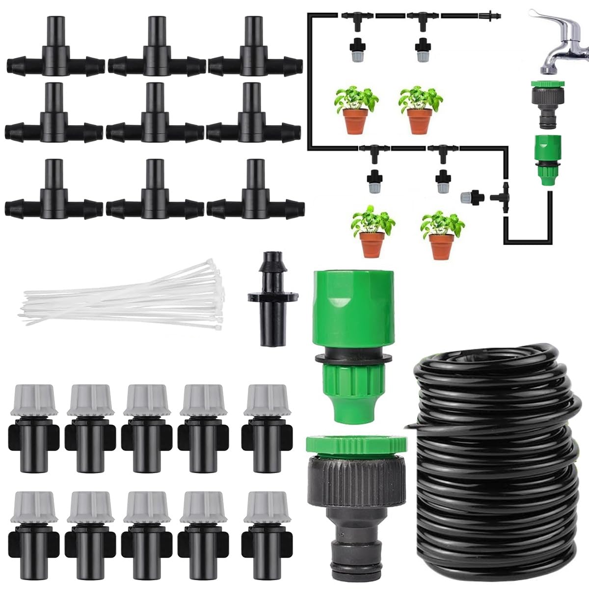 HASTHIP Automatic Garden Watering System with 10M Drip Pipe and 10 Tee Connectors | Outdoor Irrigation Kit for Plants