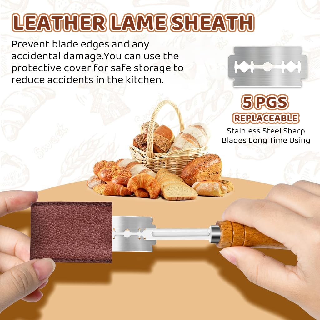 Supvox Bread Lame with 5 Replaceable Blades and Wooden Handle for Sourdough Scoring | Stainless Steel Tool for Professional Bread Baking