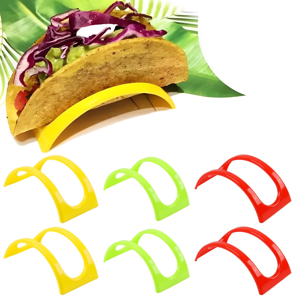 Supvox® Taco Holder Stand - 6-Pack Hard Plastic Taco Shell Rack with Unique Hollow Out Design, Colorful Individual Taco Stands, Dishwasher & Microwave Safe for Festive Taco Nights (Green/Red/Yellow)