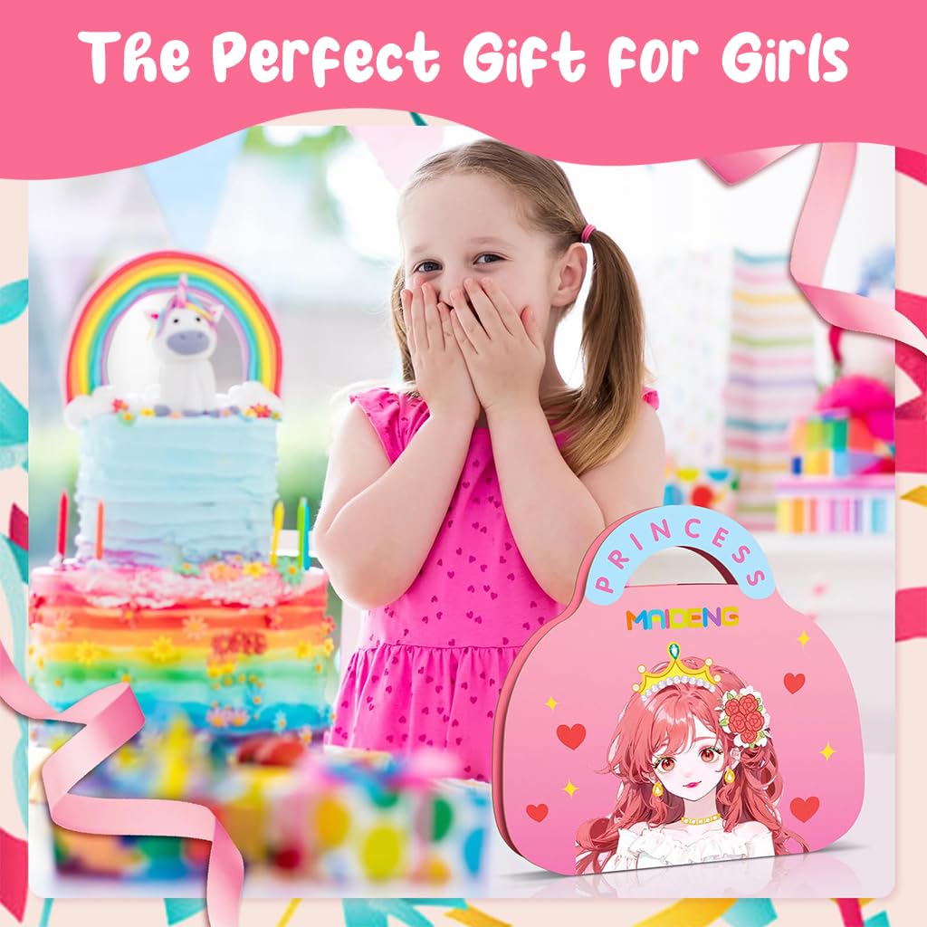 PATPAT DIY Diamond Painting Art Kit for Girls with 12 Manga Princess Designs | Creative Makeup Game Book and Travel Activity