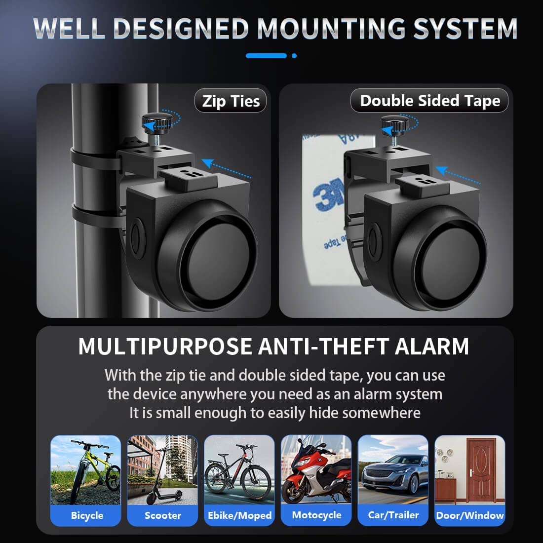 STHIRA Siren Security System for Motorcycle and Bike with 115dB Alarm featuring USB C Rechargeable Battery