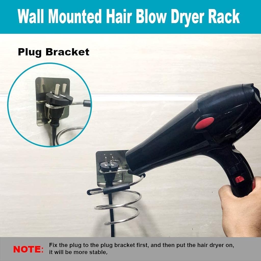 HASTHIP® Hair Dryer Holder 2 in 1 Spiral Wire Organizer Self Adhesive Wall Mount Hair Tools Holder Hair Styling Tools Organizer Universal Stainless Steel Bathroom Organizer