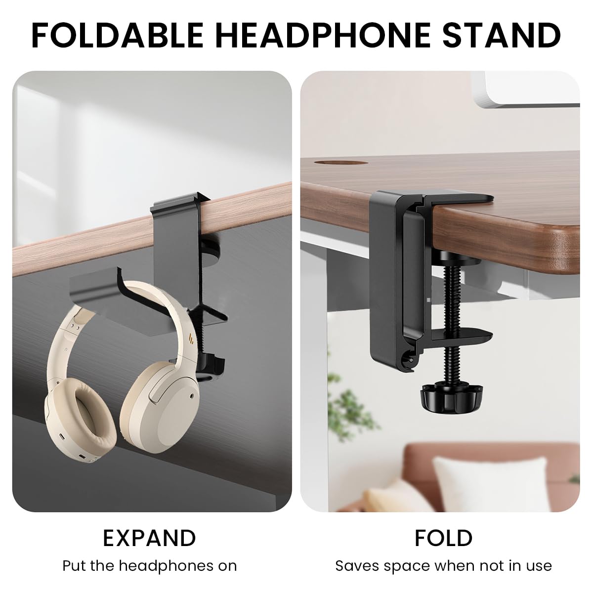 ZORBES Folding Headphone Stand Holder for Gaming Accessories with Foldable Rack | Black Desk Organizer