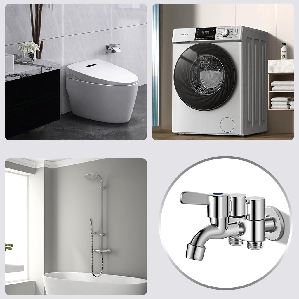 HASTHIP 3 in 1 Flush Wall Faucet for Laundry and Household Use with Divided Valve | Stainless Steel Space Saving Design