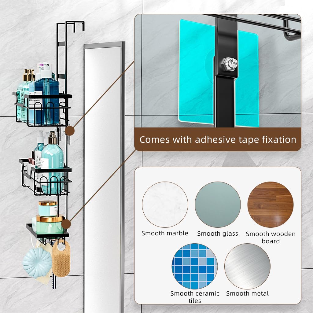 HASTHIP Double Layer Over Door Shower Caddy for Bathroom Storage with Metal Wire Baskets and Hooks