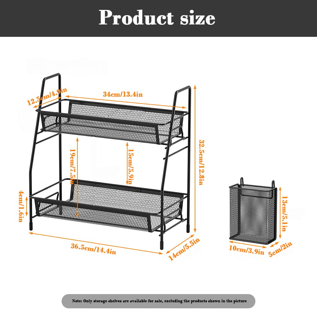 HASTHIP Desk Organizer Rack for Office and Kitchen Use with Double Layer Storage 35.5x20x33 cm | Metal Mesh Design and Side Hanging Case