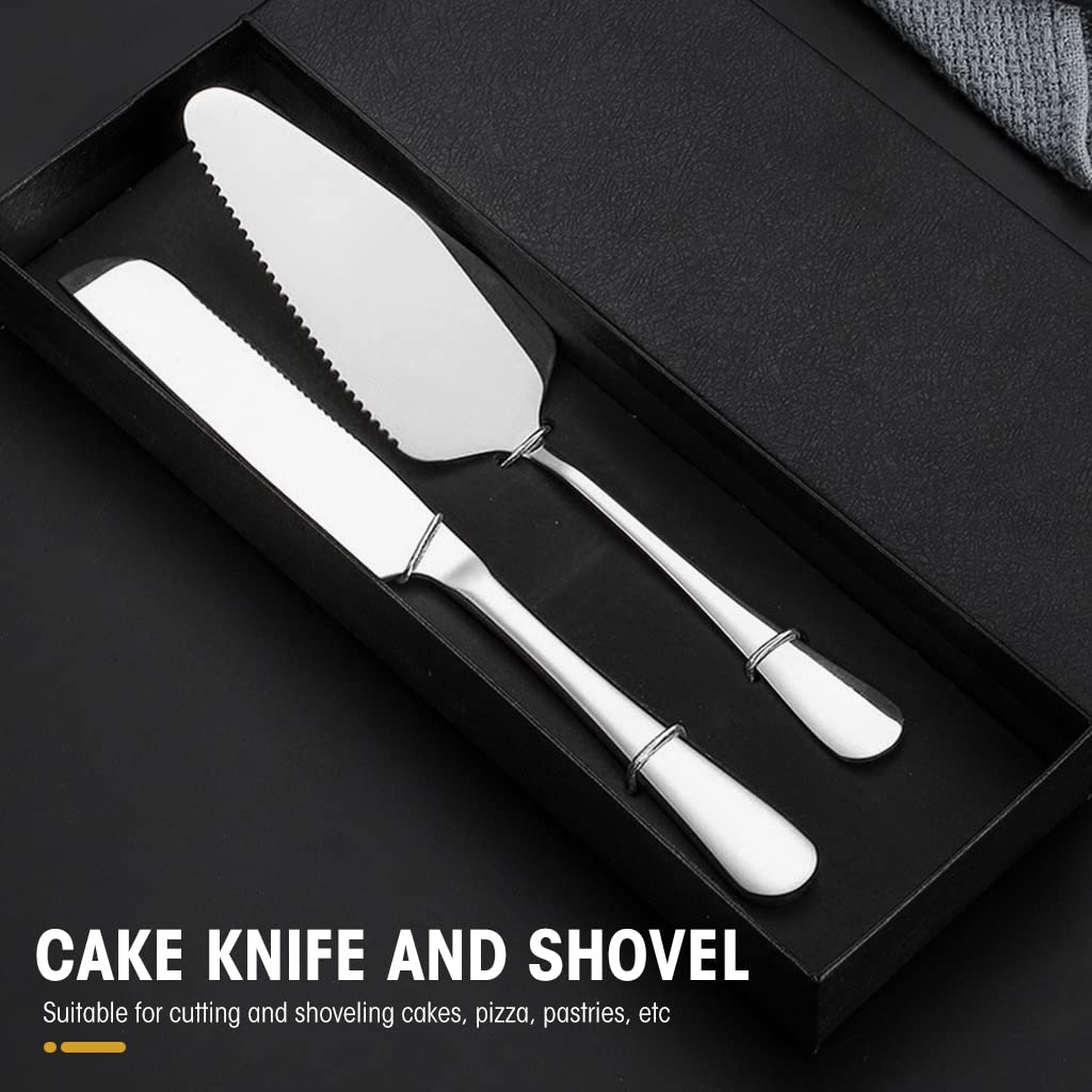 HASTHIP® Cake Cutting Knife Set, Elegant Stainless Steel Cake Knife and Cake Server Set, Cake Cutter and Pie Spatula for Birthday Anniversary Christmas Gift Set of 2, Silver