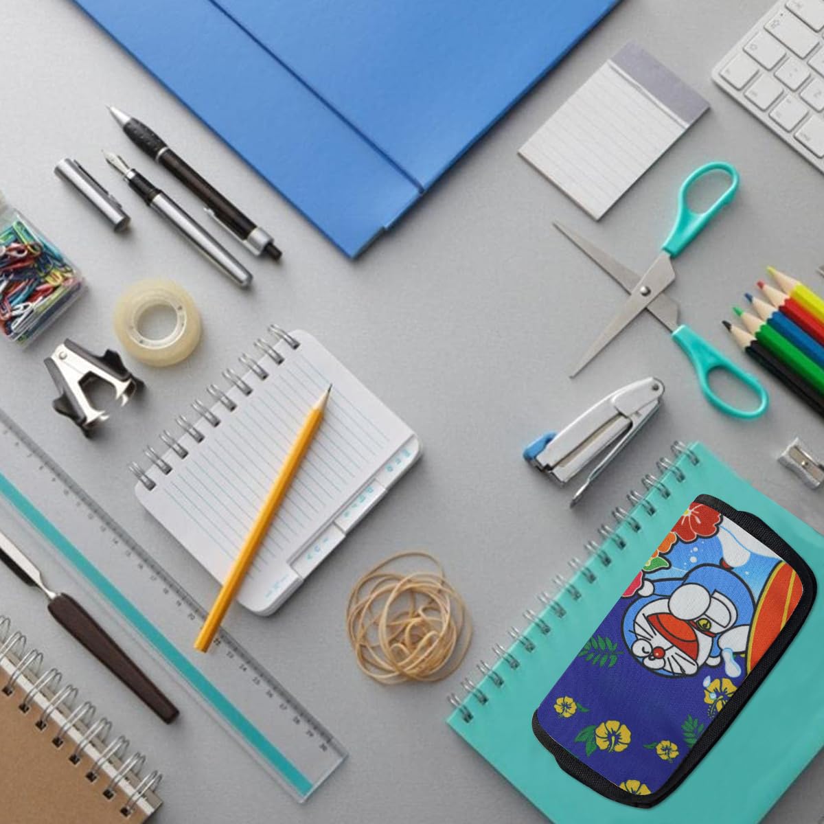 Fancyku Doraemon Pencil Case for Students with Two Large Compartments and PU Cover | Kids Gift