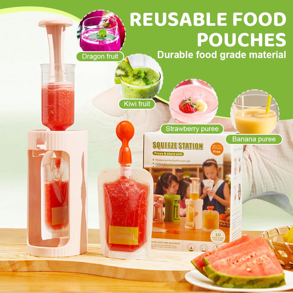 SNOWIE SOFT Baby Food Pouch Filler Set with 10 Reusable Pouches featuring Easy Squeeze Handle