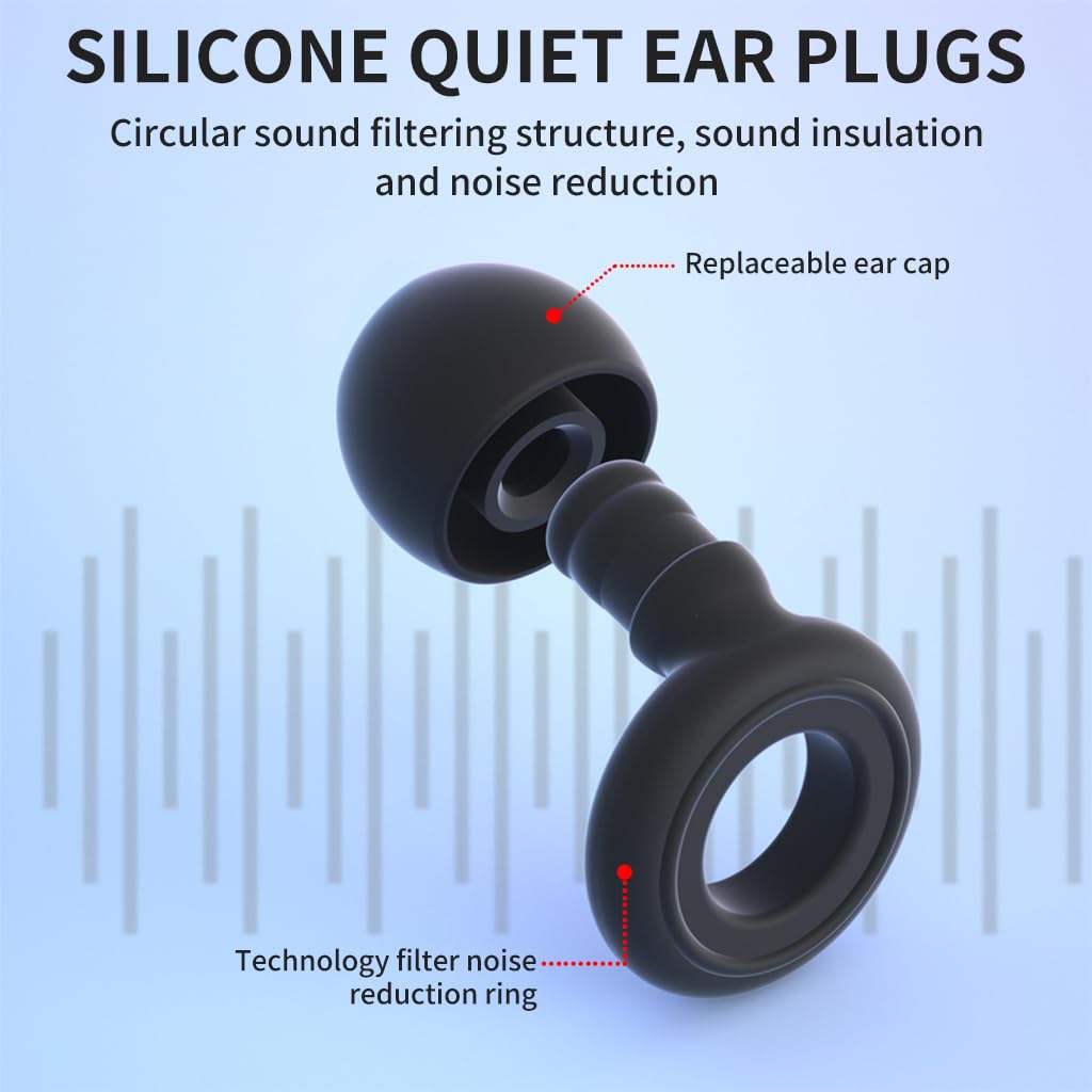 ZIBUYU Noise Cancelling Ear Plugs for Sleeping with 3 Pair Ear Tips and Storage Case | Soft Silicone Reusable Set