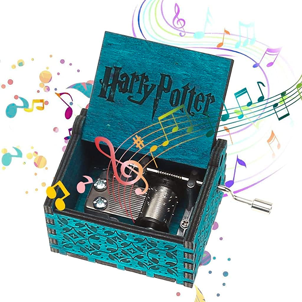 PATPAT Potter Music Box for Diwali Gifts featuring Hand Crank and 2.5×2.0×1.75 in Wooden Design | Blue Kid Gift