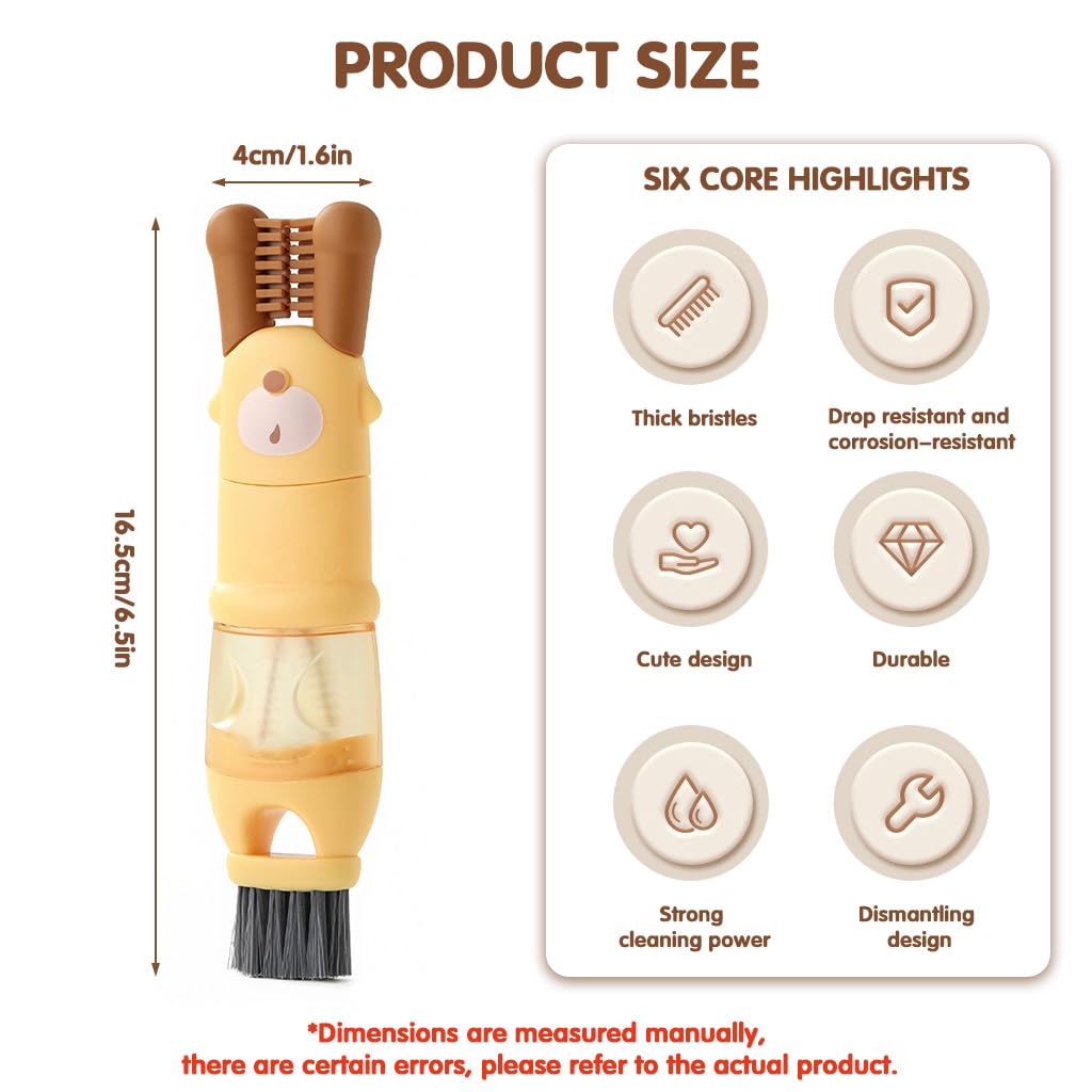 5 in 1 Baby Bottle Cleaning Brushes for Travel with Silicone Rim Tools & Stain Cleaner | Cartoon Design