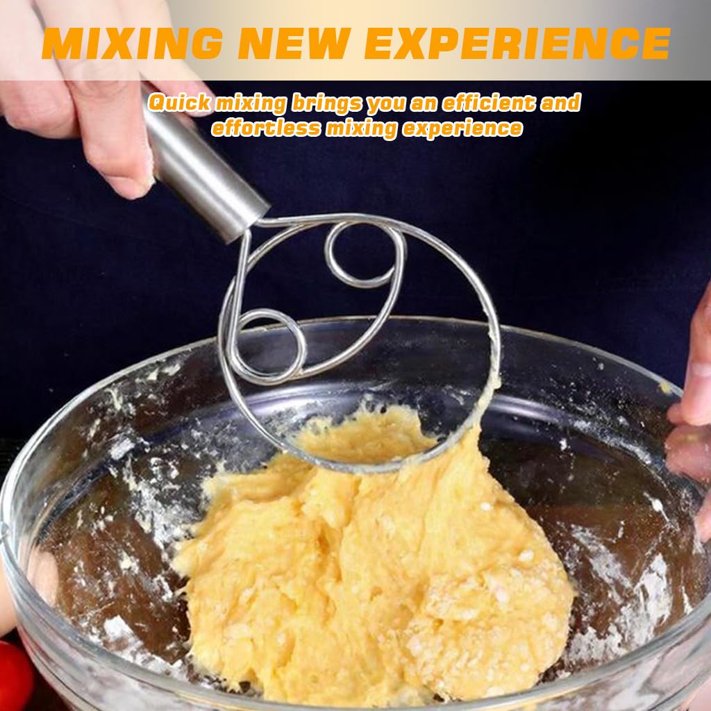 Supvox Danish Dough Whisk for Bread and Pizza Mixing Pack of 2 featuring Open Triplet Loop Stainless Steel Design