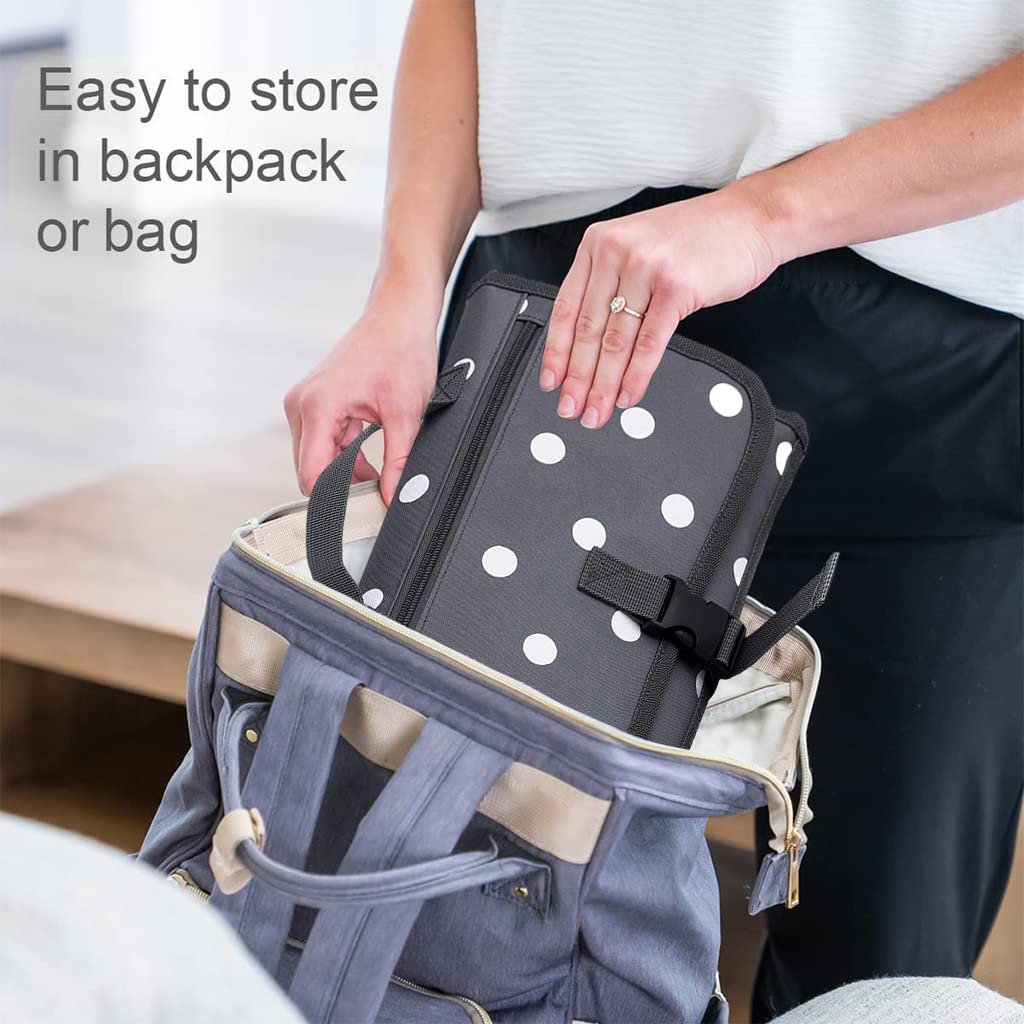 SNOWIE Baby Changing Mat for Indoor and Outdoor Use with One Hand Buckle 36x21.6 in | Foldable Oxford Pad with Organizer Pockets Black