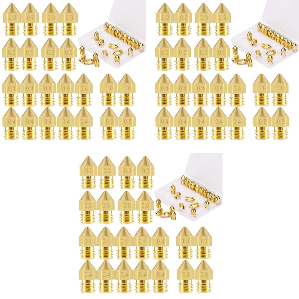 ELEPHANTBOAT 3D Printer Extruder Nozzle for MakerBot & Creality CR-10 | 66 pcs MK8 Set 0.2–1.0 mm