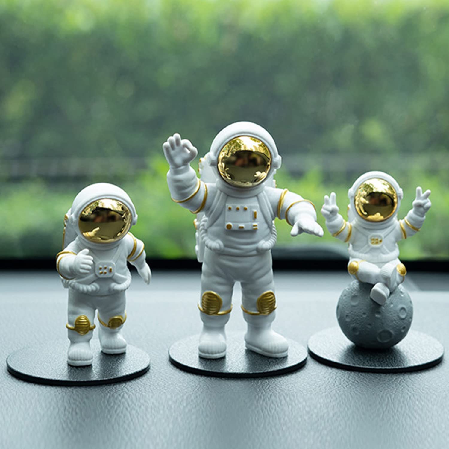 ELEPHANTBOAT Astronaut Desk Figurine Set for Office Decor with 3 Pcs PVC Spacemen | White Mini Ornaments for Home and Study Table