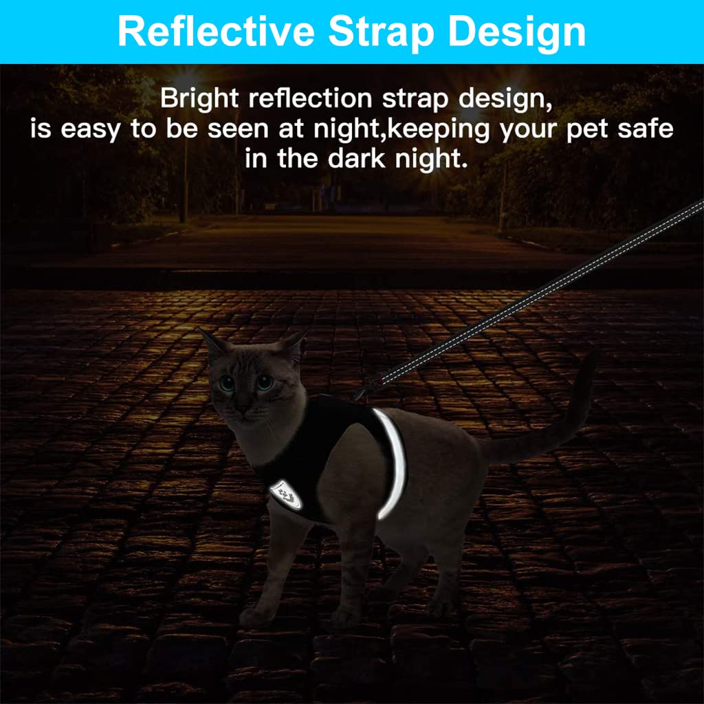 Qpets® Cat Vest Harness & Nylon Webbing Leash Set Outdoor Anti-Escape Pet Harness Walking Harness Safety Reflective Strip Cat Harness Breathable All Season Use Cat Vest Harness, Size M