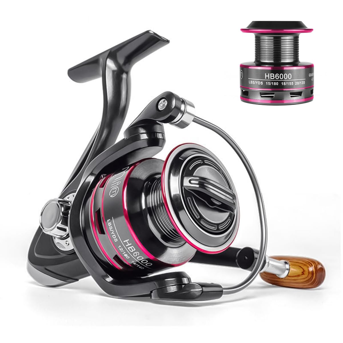 Proberos® Fishing Reel HB6000 Heavy Duty Metal Fishing Reel Smooth 11BB Left/Right Interchangeable Metal Shaft Handle Smooth 11BB 5.2: 1 Gear Ratio