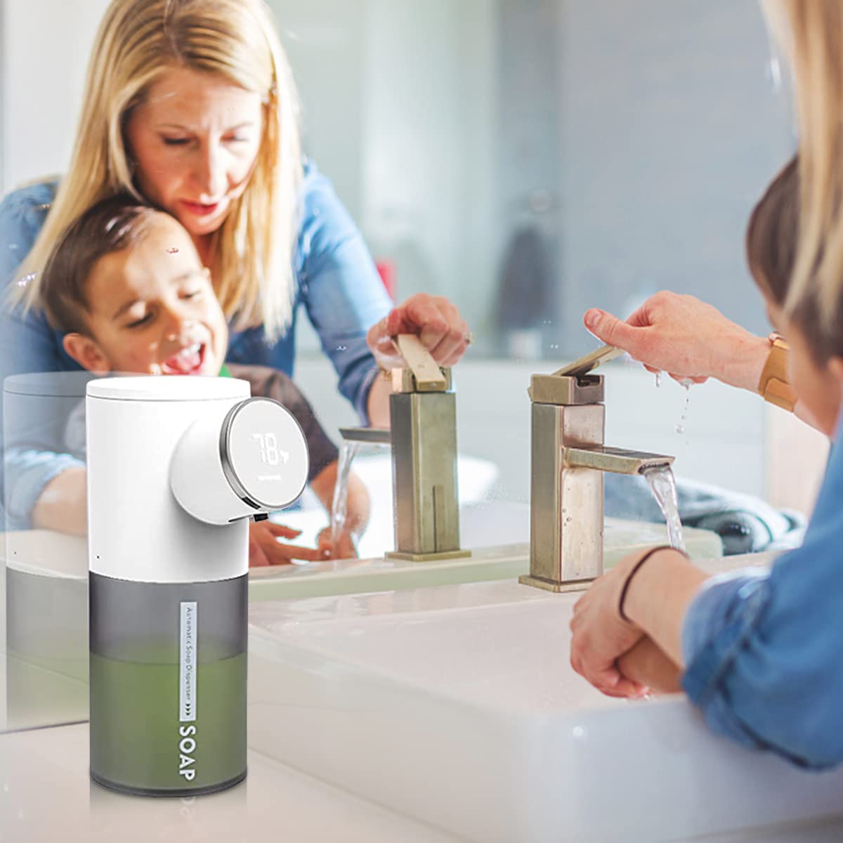 HASTHIP Soap Dispenser for Bathroom 1500mAh Automatic Touchless Soap Dispenser 320ml Liquid Soap Dispenser for Kitchen Sink LCD Temperature & Battery Display Sanitizer Gel Foaming Handwash Dispenser