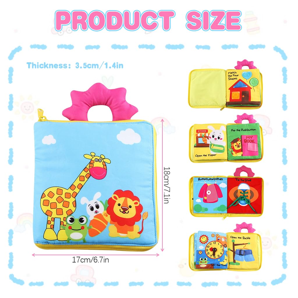SNOWIE SOFT® Cloth Book for Toddlers Baby Cloth Sensory Book Zip-around Cloth Book Early Educational Toy Activity Book Fun Cartoon Busy Book, 17x24cm