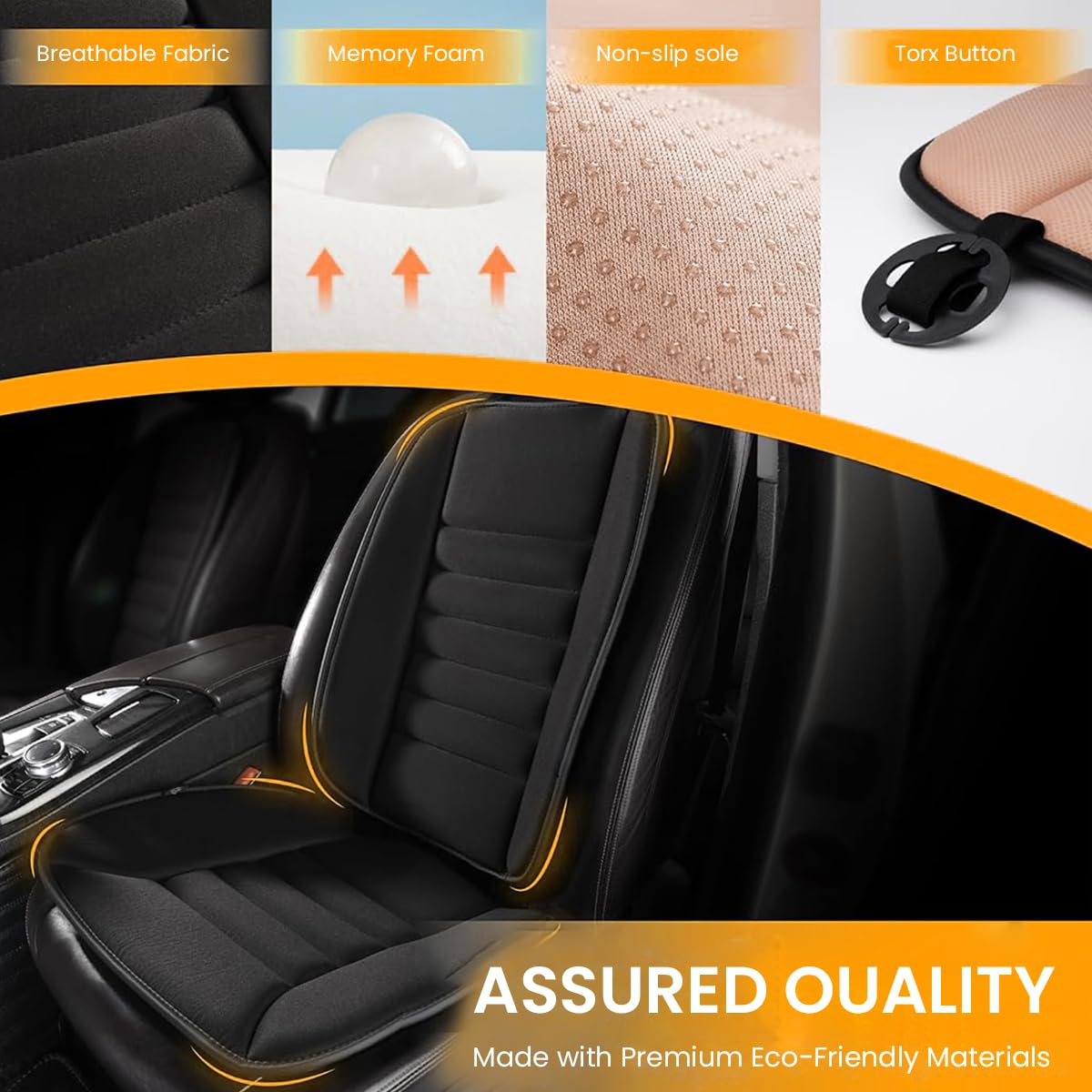 STHIRA Car Seat Cushion for Driver Comfort with 3D Ergonomic Contour and Anti Slip Backing | Black Memory Foam Pad