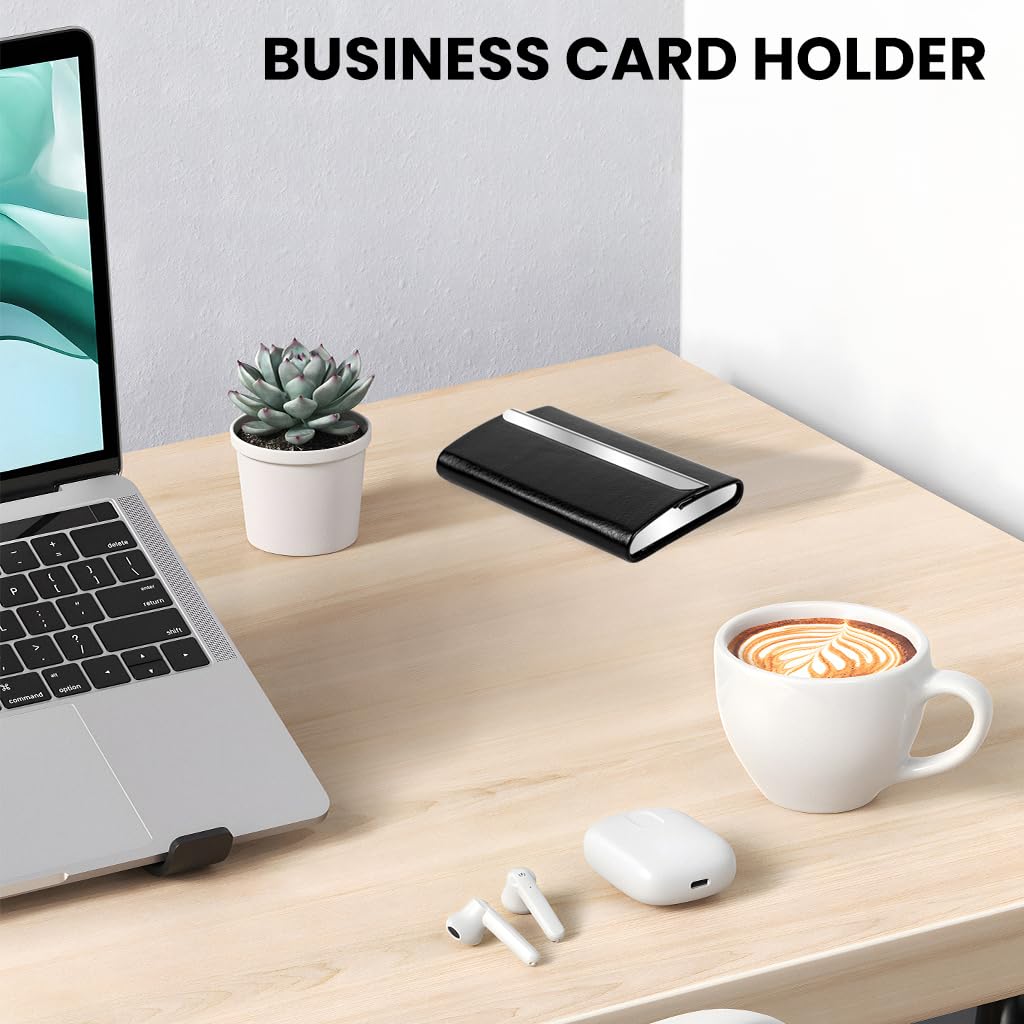 Climberty Business Card Holder for Professionals featuring Magnetic Flip-up Design and Leather-Coated Stainless Steel | Slim Organizer for Men and Women