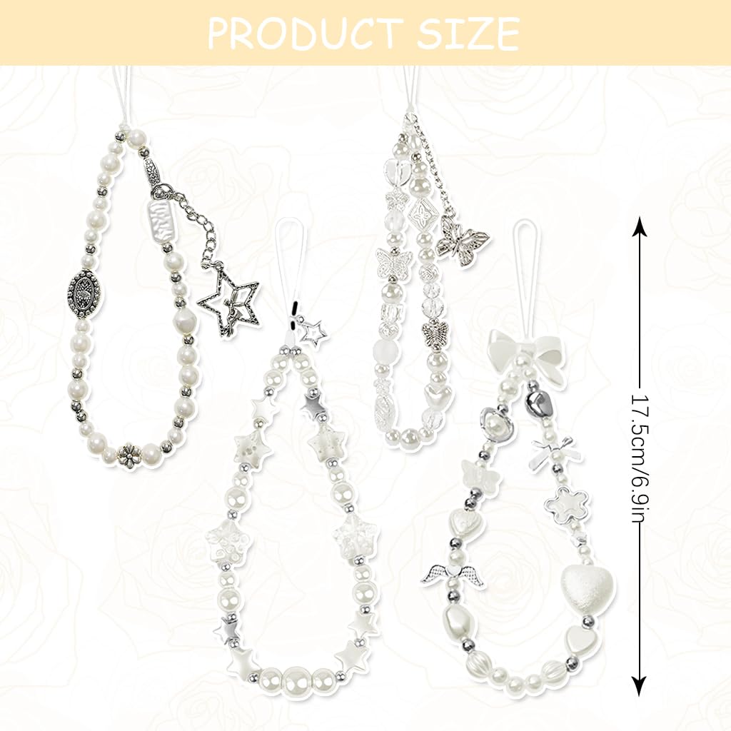 ZORBES Cell Phone Charms for Girls with Pearl Butterfly Bow and Star Design | 4Pcs Set