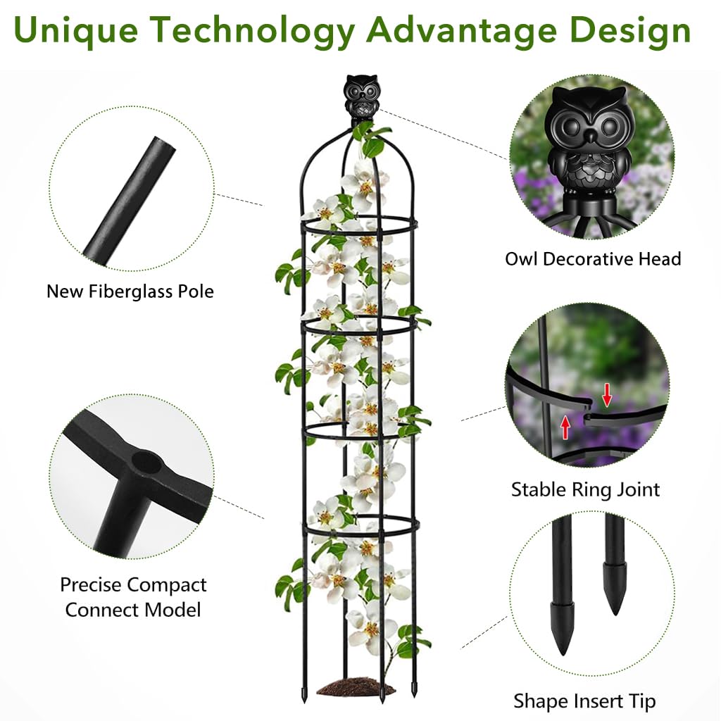 HASTHIP Climbing Trellis for Garden Plants with 145cm Obelisk Structure and Owl Topper | Decorative Support for Flowers and Ivy