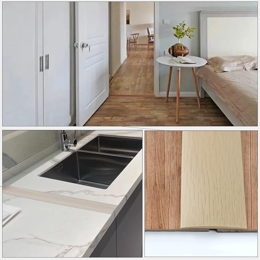 HASTHIP® Floor Transition Strip Self Adhesive Vinyl Laminate Flat Divider for Joining Gaps Carpet Threshold Tiles 47.2 x 1.57 Inches Gray 2PCS