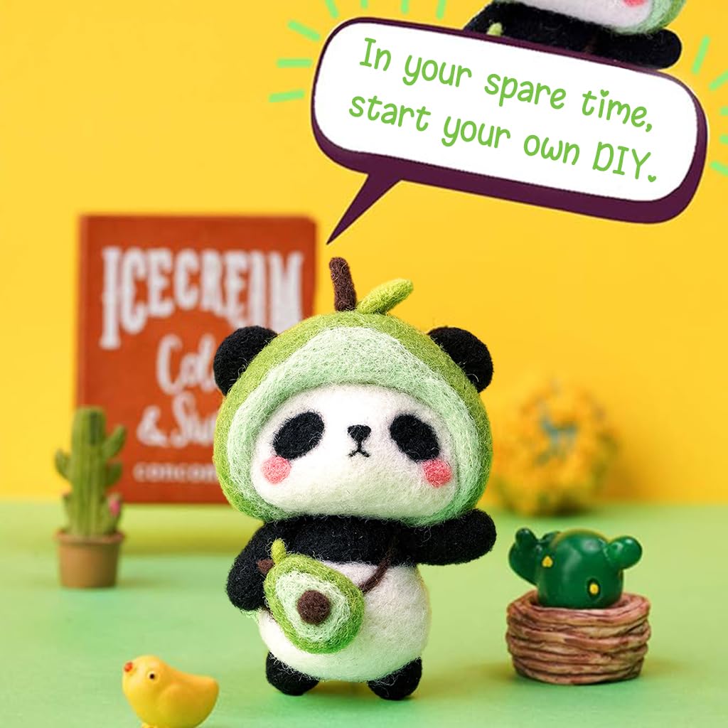 PATPAT® DIY Needle Felting Kit Cute Panda Needle Felting Toy DIY Keychain Panda Needle Felting Charm Color Wool Needle Felting Kit with Tools DIY Crafting Kit for Kids Adults DIY Children's Day Gift