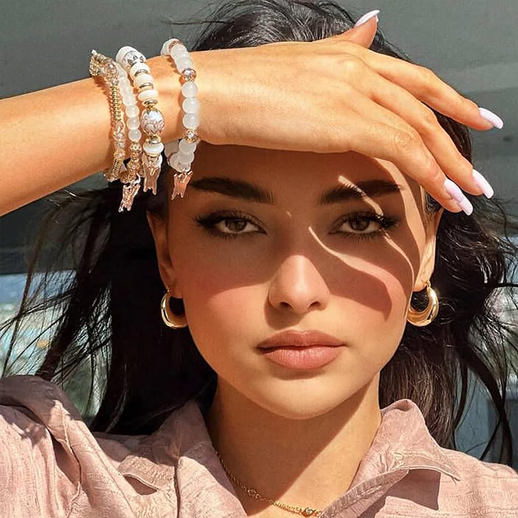 SANNIDHI 4Pcs Bohemian Butterfly Layered Bracelet Crystal Bracelet Stretchy Golden Beaded Bracelet Butterfly Bracelets for Women Girls Beaded Fashion Layered Beaded Bracelet Jewelry Gift for Girls