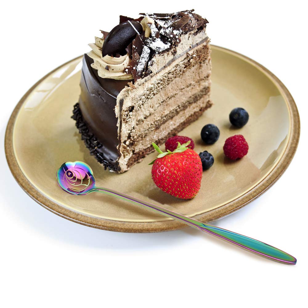 Hasthip Coffee Spoon Set for Tea and Dessert with Floral Shaped Design 8 Pcs 13.1 cm | Colorful Stainless Steel Reusable Teaspoons