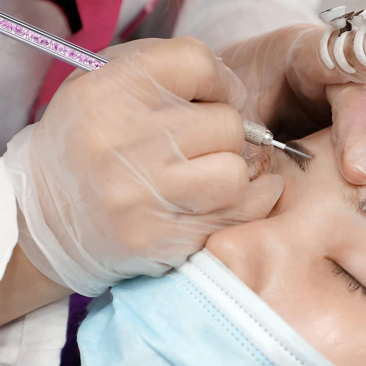 MAYCREATE Microblading Kit for Eyebrow Practice with 3 Needle Types and 210 pcs Tools | Anti Slip Pen and Black Ink for Beginners