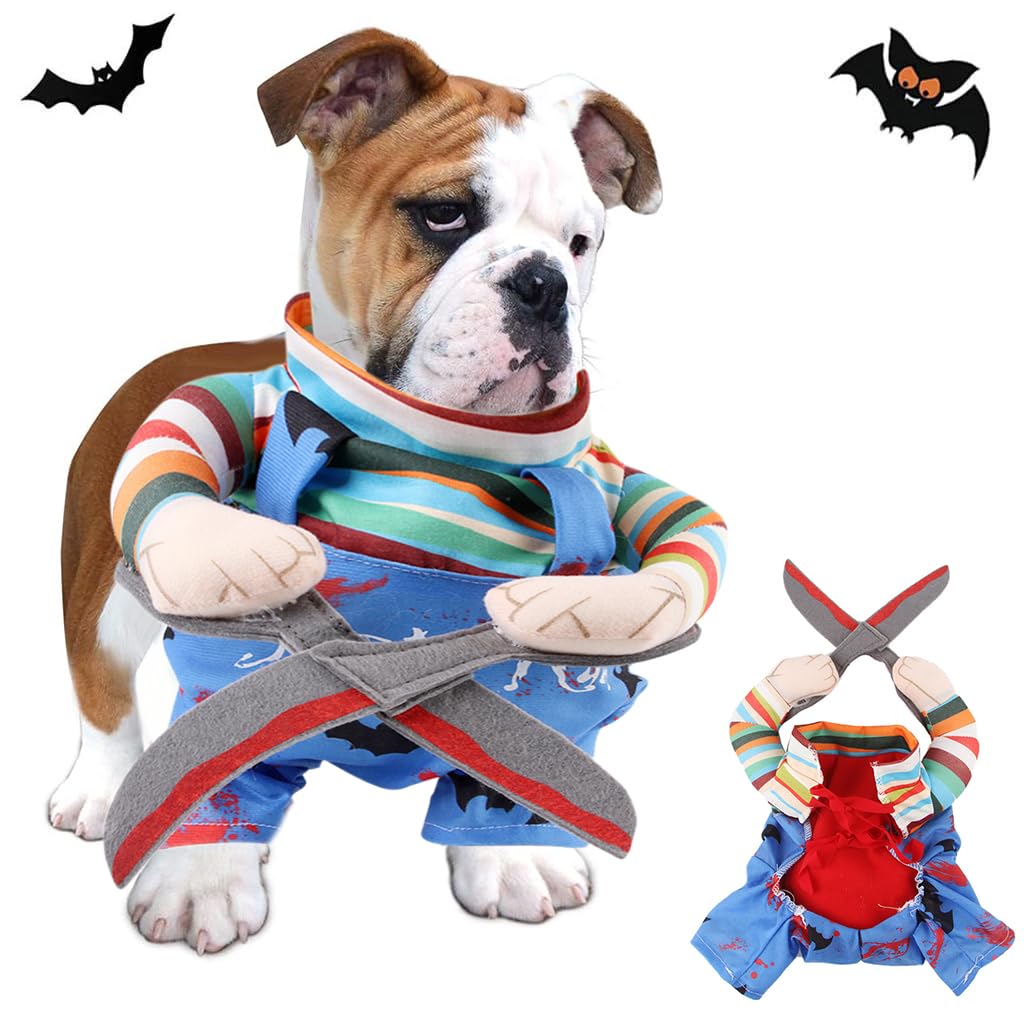 Qpets® Dog Halloween Costume, Funny Rainbow Clown Costume Spooky Scissors-man Cosplay Dressing Costume Halloween Party Costume for Small Dogs, M