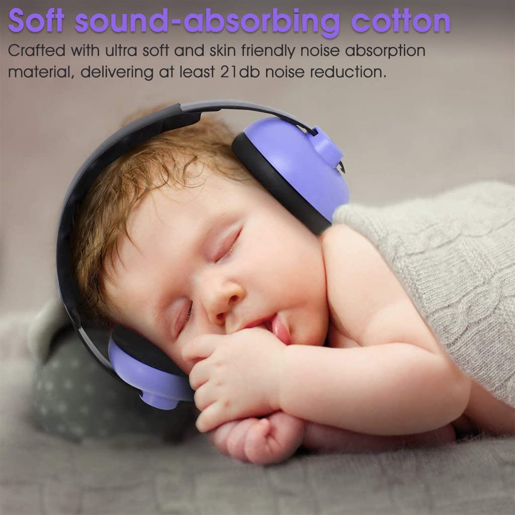 SNOWIE SOFT® Baby Ear Protection Noise Canceling Headphones for Baby Sleep Flight Travel, Baby Hearing Protection Earmuffs for Baby Toddler Kids 0-3 Years (Purple)