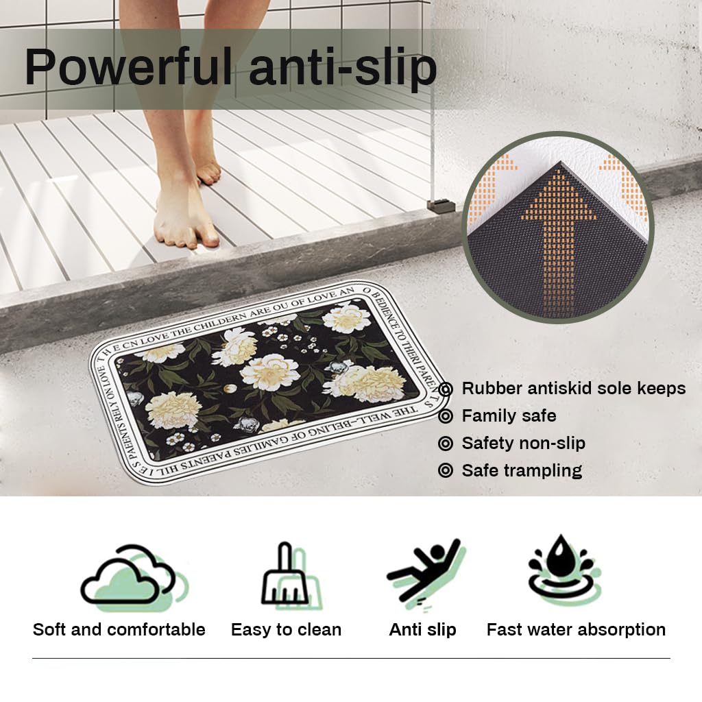 HASTHIP Kitchen Mats for Floor Anti Fatigue Use with Double Side Anti Slip Texture and PU Material | 2PCS 40×60cm & 40×120cm Waterproof Floral Print