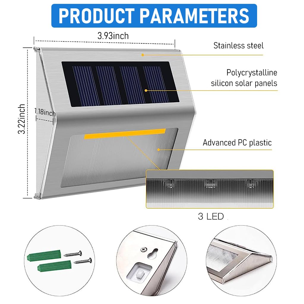 ELEPHANTBOAT Solar Stair Light for Outdoor Pathways with IP65 Waterproof Steel | 2 Pack 700mAh