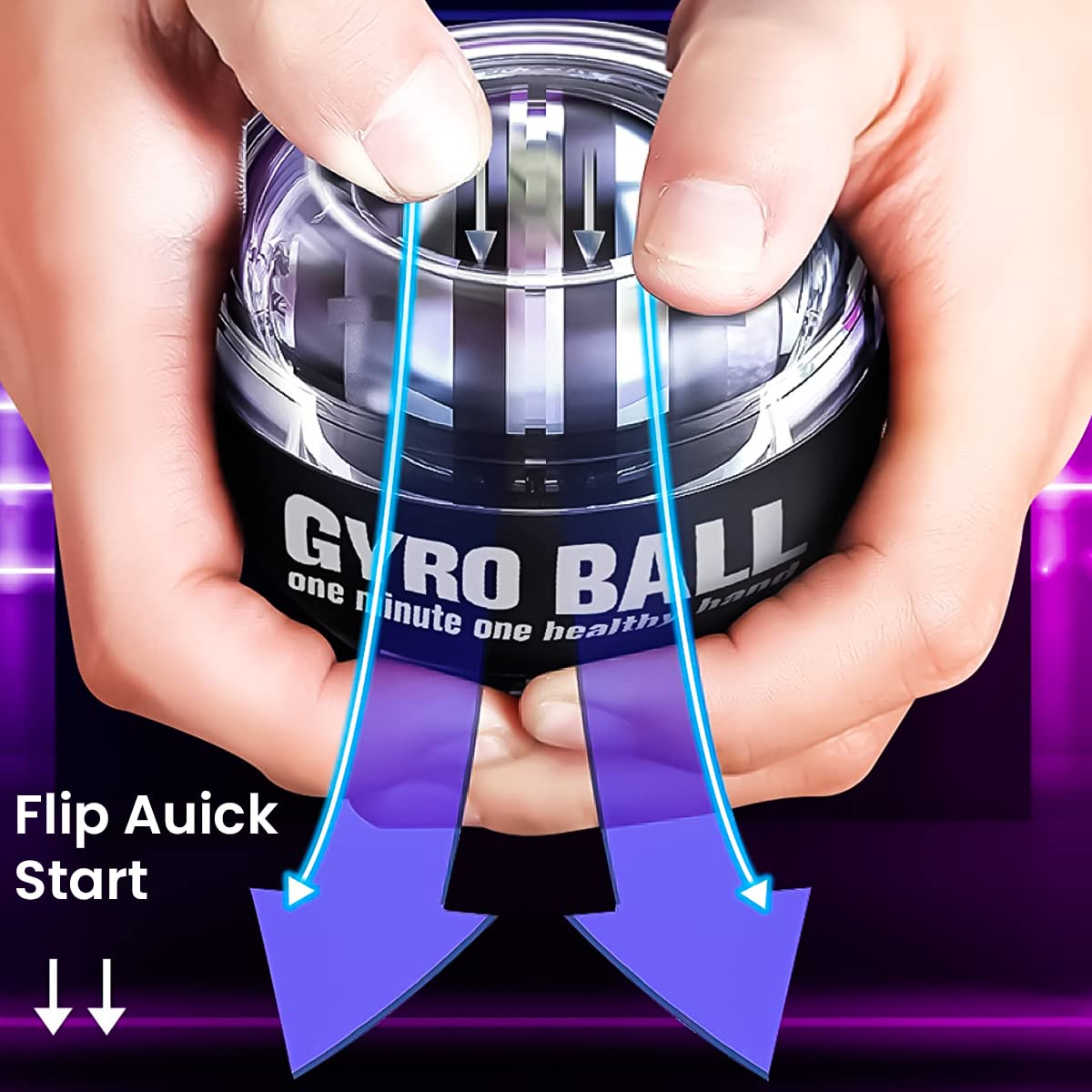 Optifit Wrist Gyro Ball for Forearm and Grip Training with Auto Start LED Spin | 7cm Portable Exerciser