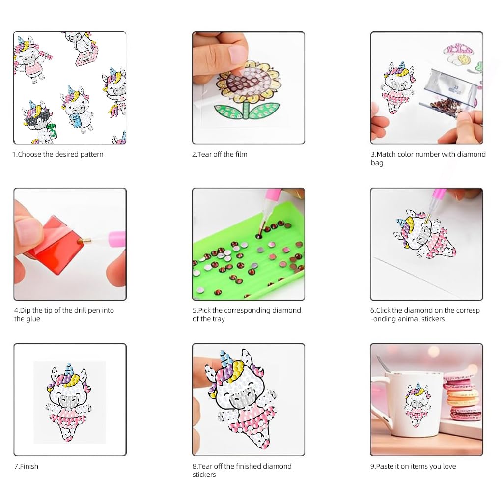 PATPAT® Kids Diamond Art Stickers Kits - Diamond Art Crafts Gifts for Girls Ages 8-12 Gem Arts DIY Mosaic Diamond Dotz Sets Stickers