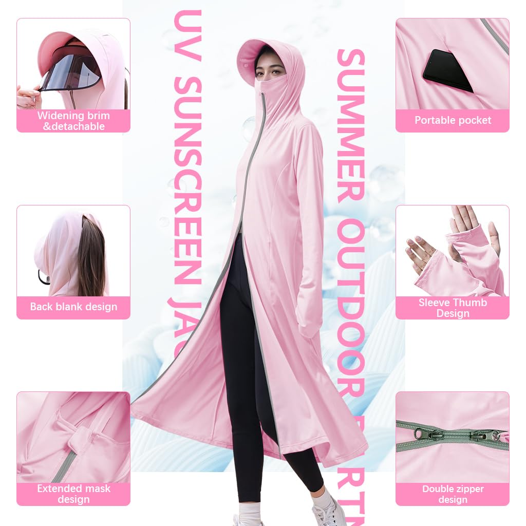 SANNIDHI Women’s UV Sun Protection Coat for Outdoor Activities with Wide Brim Hat and Ice Silk Fabric | Zip-Up Cooling Cover-Up Dress with Pockets