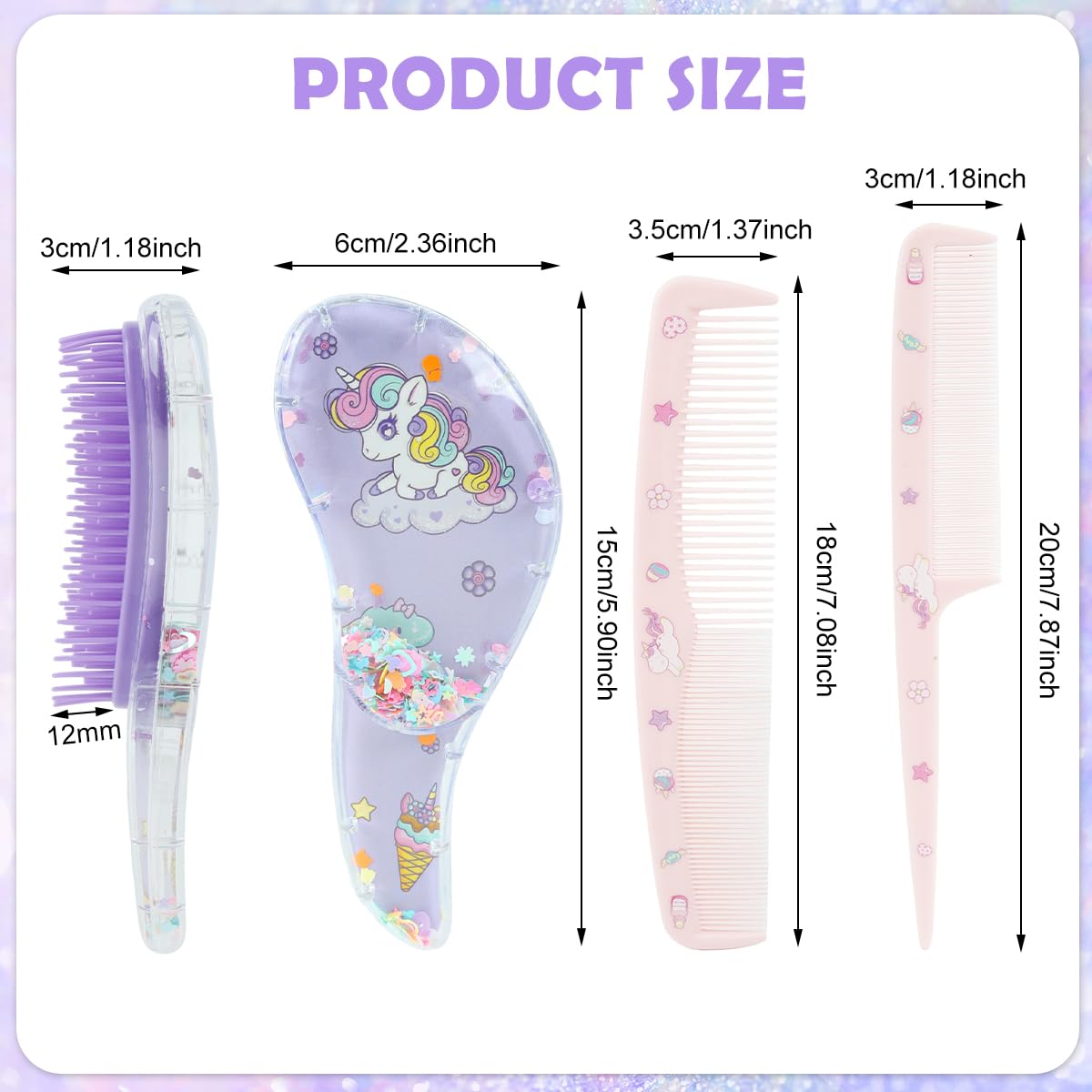 MAYCREATE Girls Hair Brush Set with 3 Pieces for Easy Detangling and Styling | Cute Unicorn Design