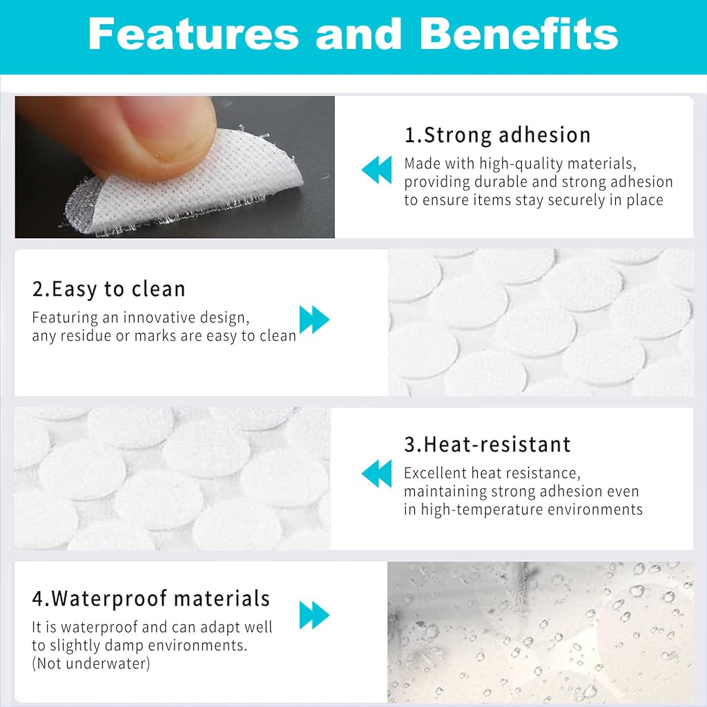 ZIBUYU Hook and Loop Dots for Classroom, Office and Home with Strong Adhesive | 300 Sets 2cm White Circles