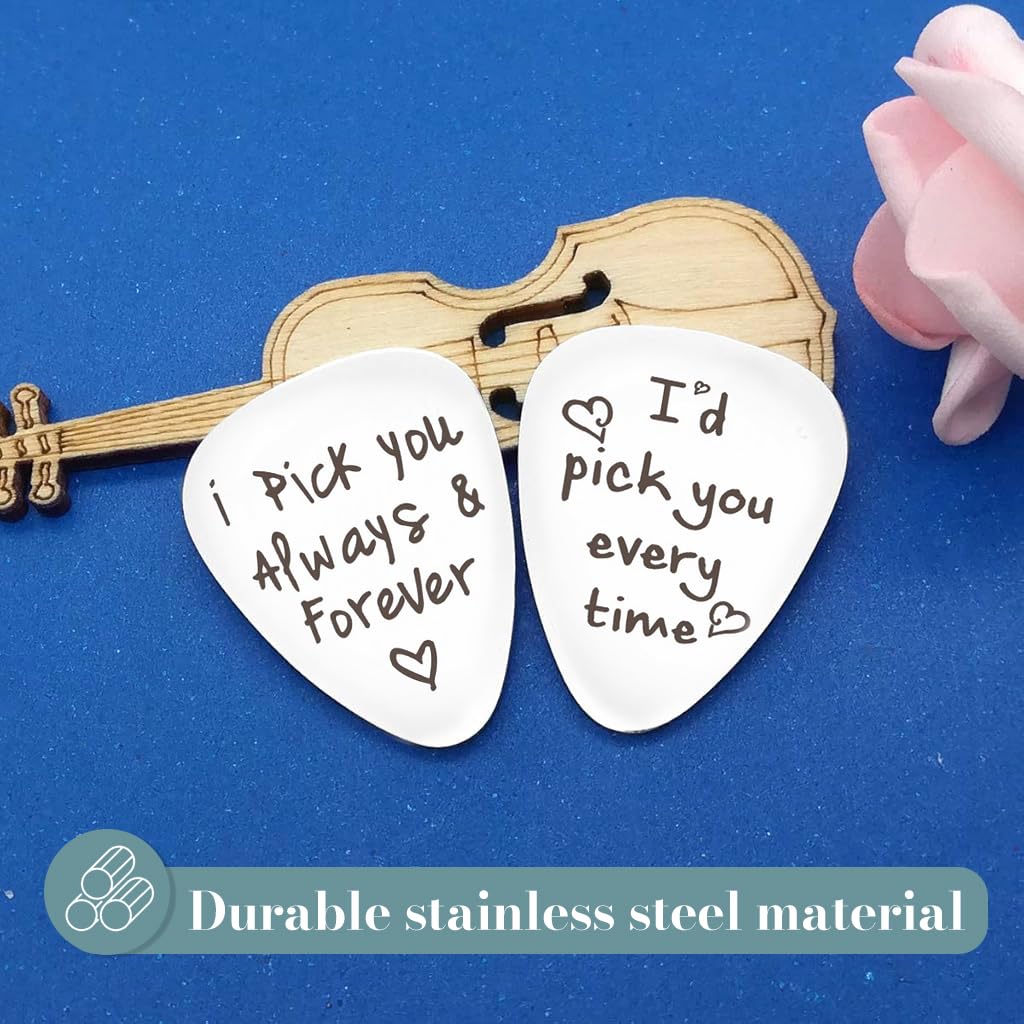 PATPAT Guitar Picks for Couples featuring 4pcs Engraved Stainless Steel | Gift Keepsake